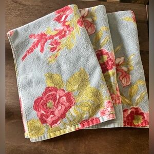 3 Pottery Barn Blue Floral Oversized Hand Towels